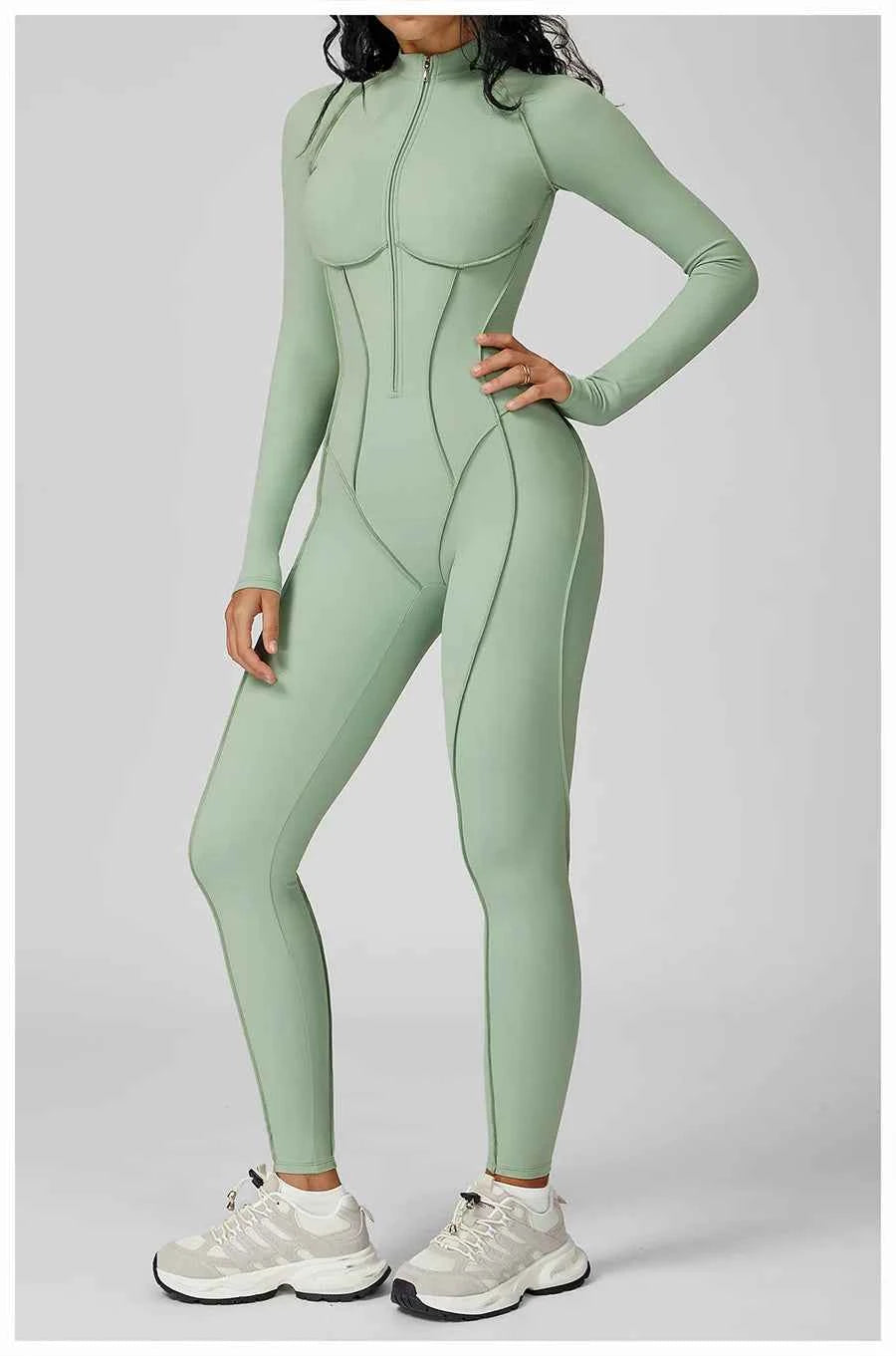 Women’s Seamless Long Sleeve Zipper Yoga Jumpsuit Slim Fit Outfit