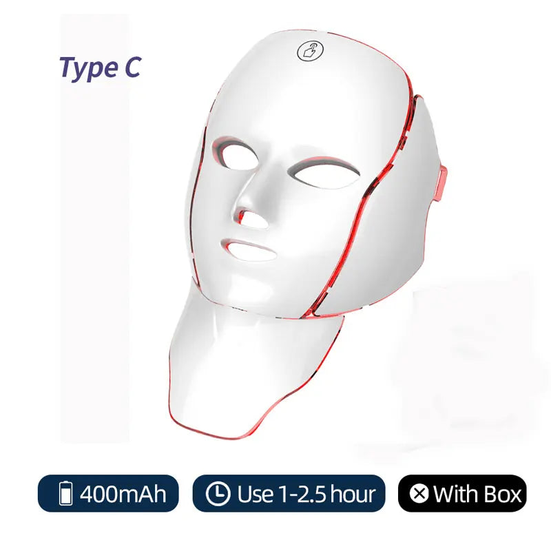 LED Photon Beauty Mask with 7 Light Modes for Whitening, Anti-Wrinkle, and Skin Tightening