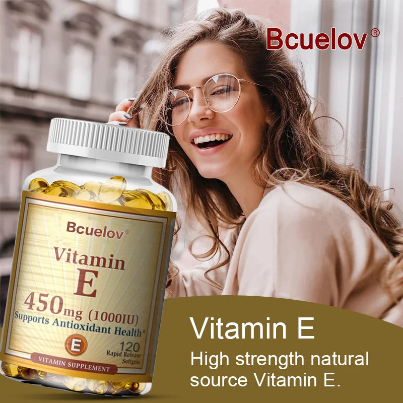 Bcuelov Vitamin E Capsules – Daily Antioxidant Support for Skin & Immunity (30–120 Ct)