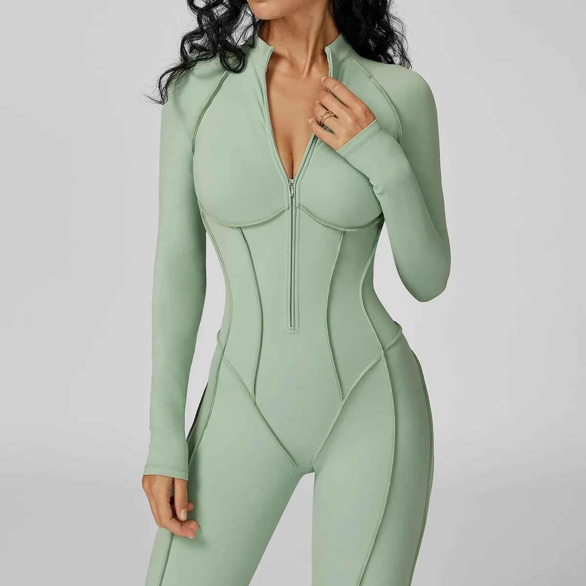 Women’s Seamless Long Sleeve Zipper Yoga Jumpsuit Slim Fit Outfit