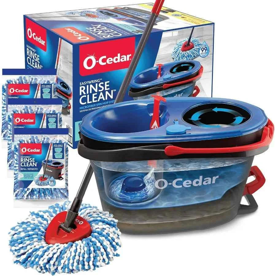 O-Cedar RinseClean Spin Mop & Bucket System + 1 Extra Mop Head | Clean with Clean Water | Removes 99% of Bacteria