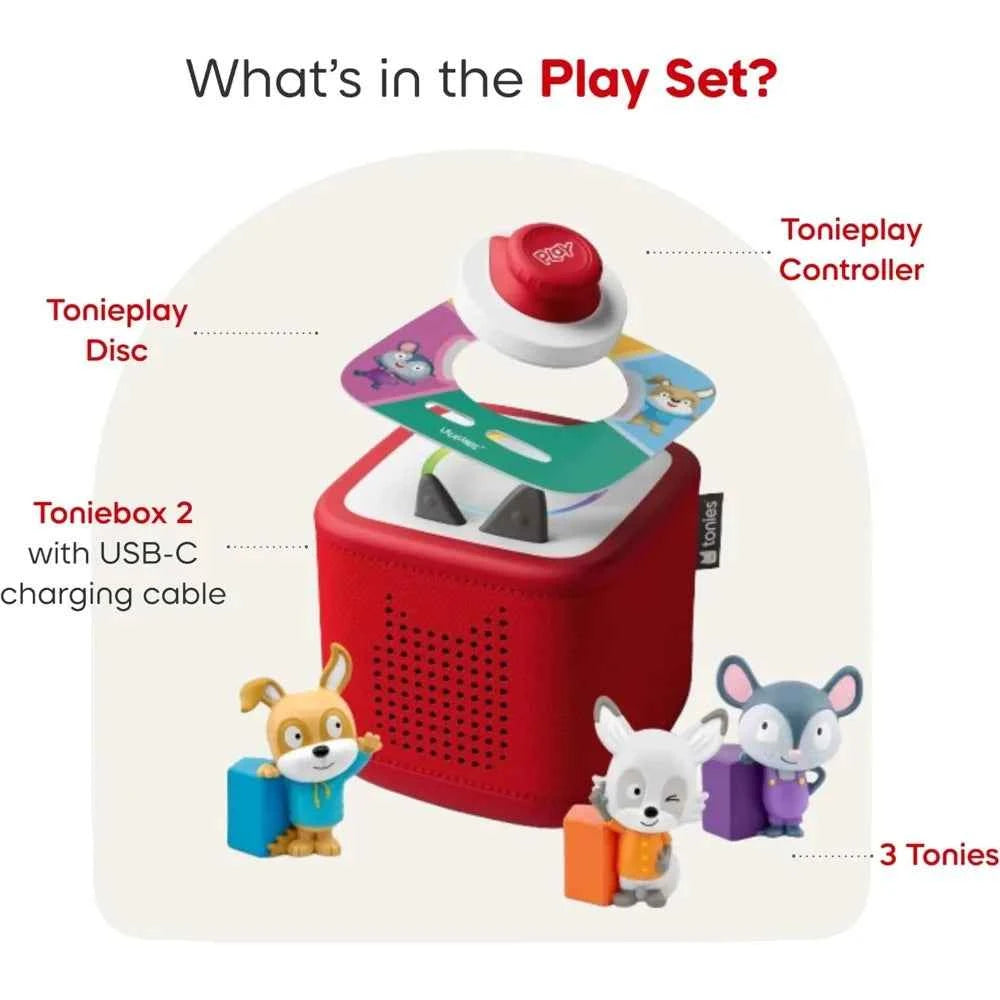 Kids Toniebox Audio Player Bundle – Sunset Red with 3 Figurines & Game Controller