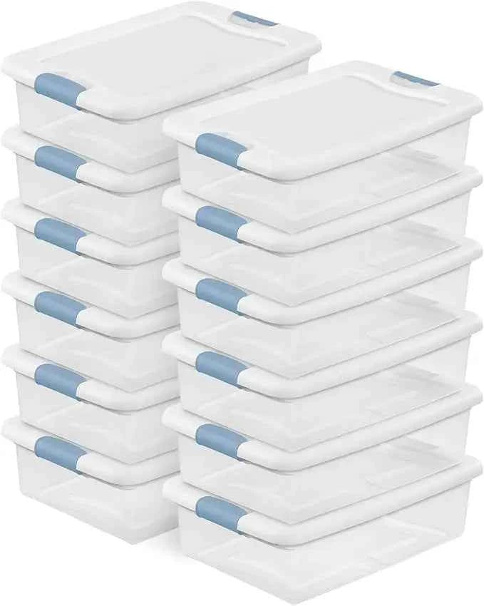 12-Pack Latching Box, Under Bed Storage Bins with Lids, Clear Plastic, 15 Quart - Heavy-Duty Organizing Containers for Close