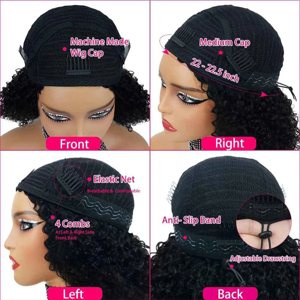 Deep Curly Human Hair Half Wig 3‑in‑1 Drawstring Jerry Curly Glueless