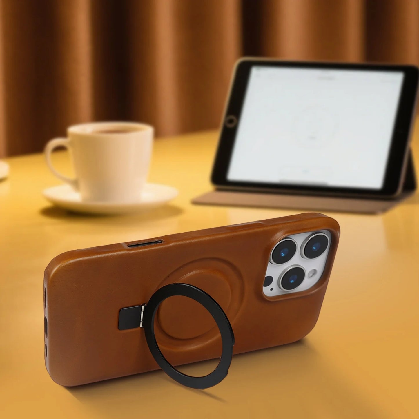 Genuine Leather Stand Case w/ Magnetic Holder for iPhone 16–11