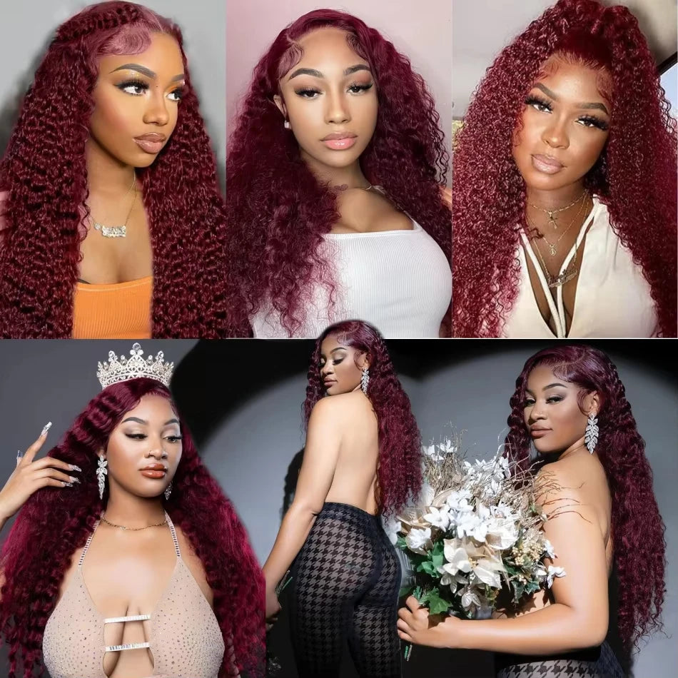 13x6 HD Lace Frontal Wig - 99J Burgundy, Deep Wave Brazilian Hair, 250% Density