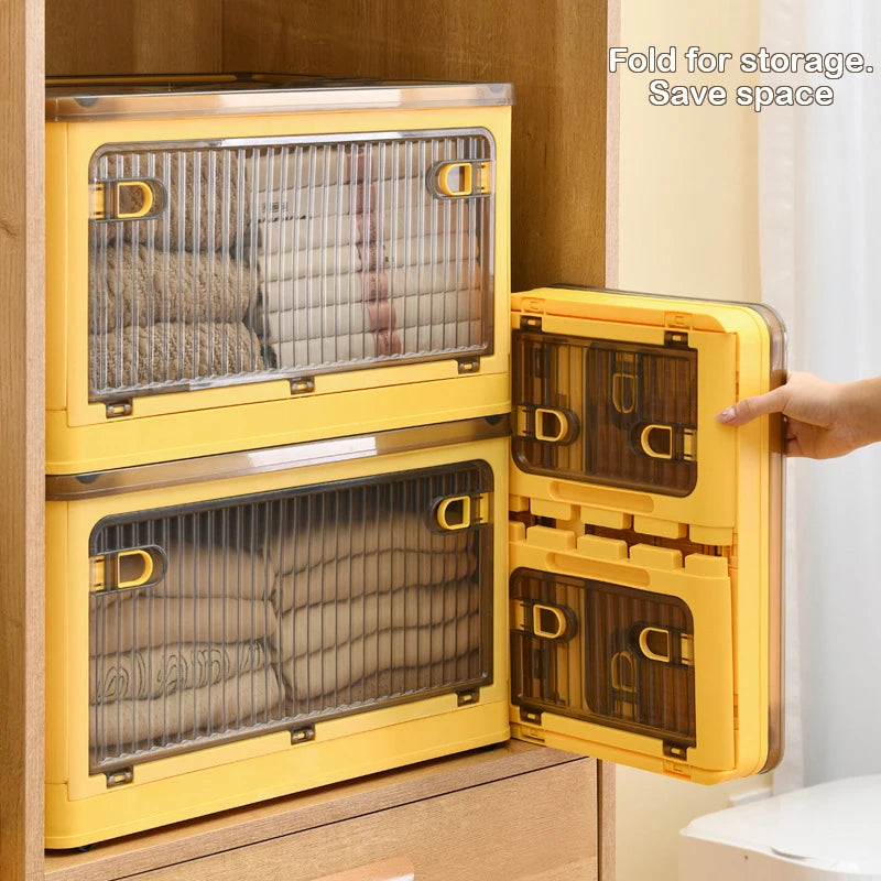 60L Foldable Plastic Storage Box - Glossy Organizer for Clothes, Books & Camping Gear
