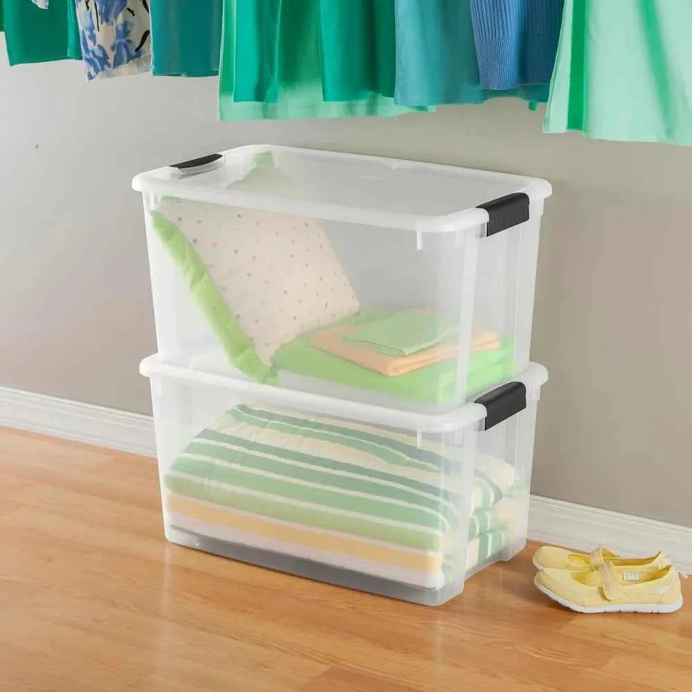 4 Pack Ultra Latching Box, Storage Bins with Lids Clear Plastic, 70 Quart - Heavy-Duty Organizing Containers for Closet Bathroom
