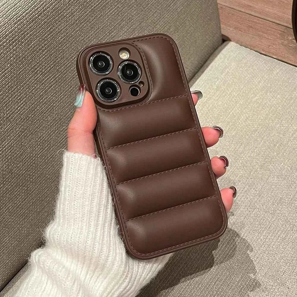 Colorful Down Jacket Phone Case – Soft Silicone Shockproof Cover for iPhone 11–16 Pro Max