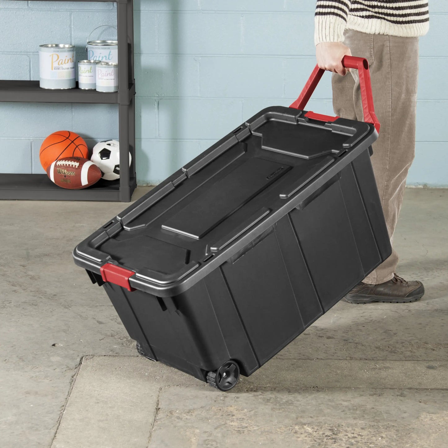 Sterilite 40 Gallon Wheeled Industrial Tote Plastic, Black, Set of 2