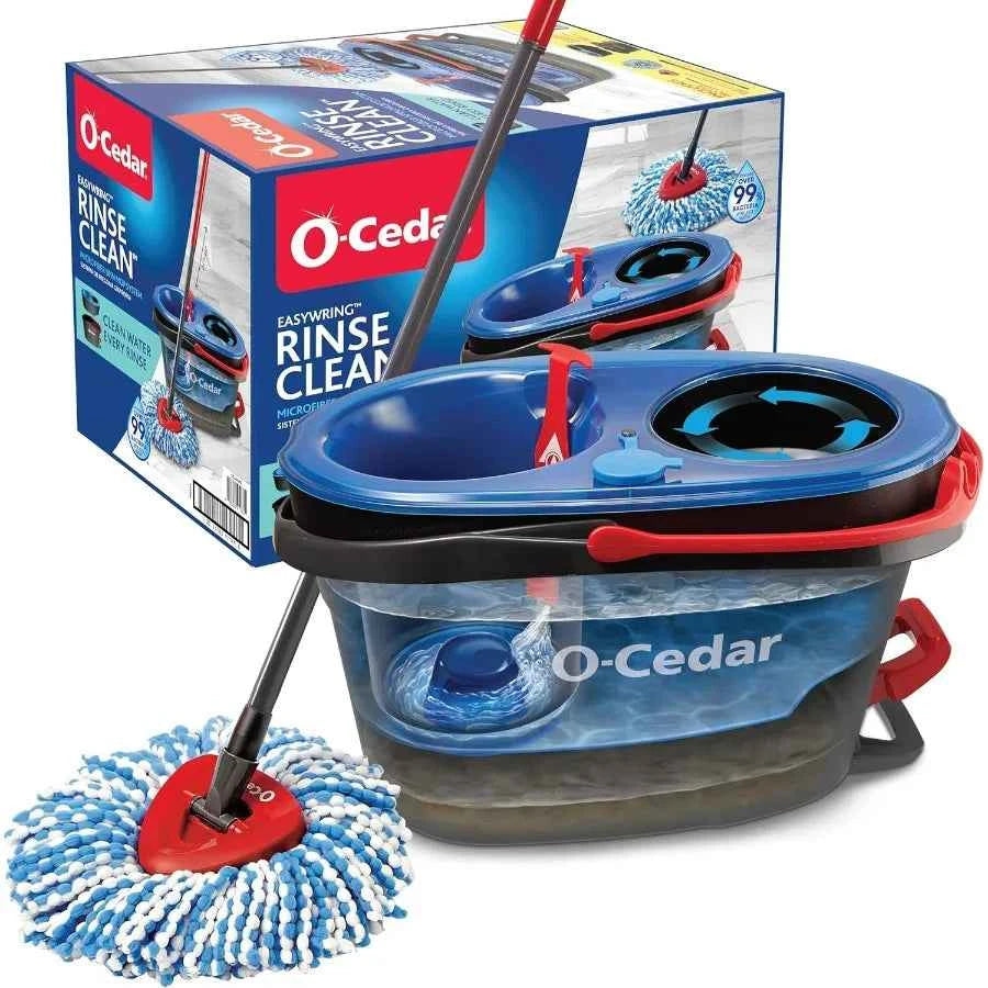 O-Cedar RinseClean Spin Mop & Bucket System + 1 Extra Mop Head | Clean with Clean Water | Removes 99% of Bacteria