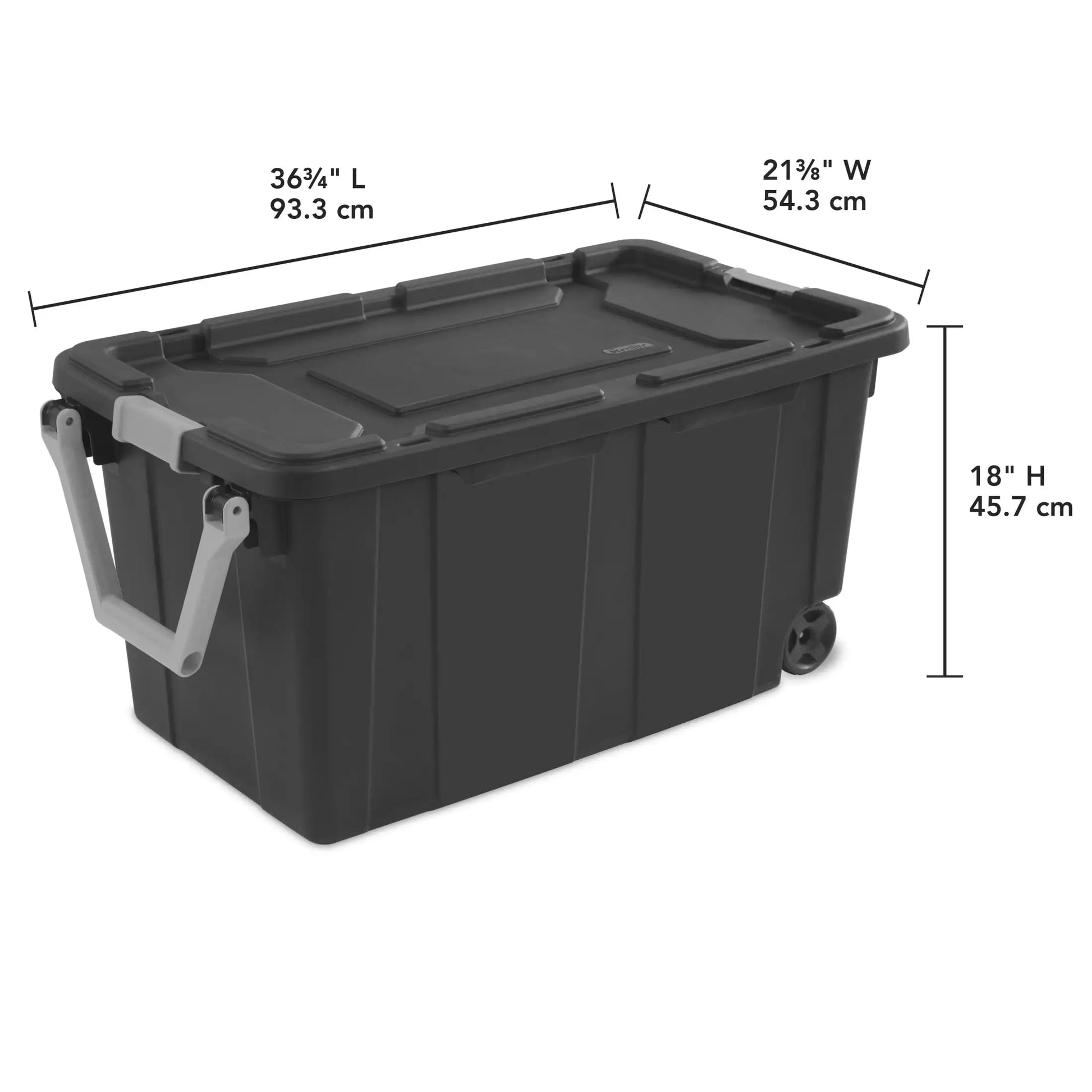 Sterilite 40 Gallon Wheeled Industrial Tote Plastic, Black, Set of 2
