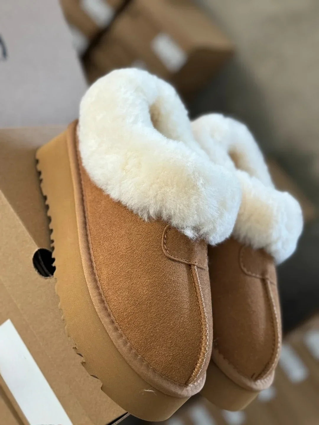 Women’s Mini Winter Snow Boots Genuine Leather Wool Fur Warm Slippers