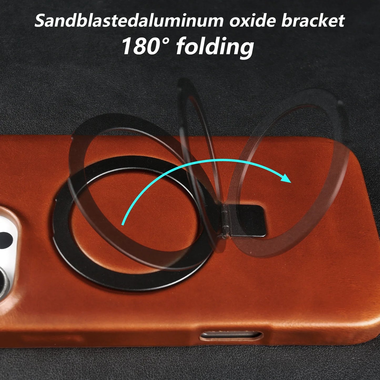 Genuine Leather Stand Case w/ Magnetic Holder for iPhone 16–11