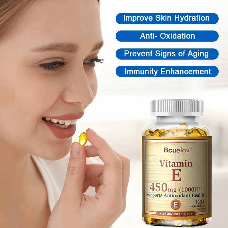 Bcuelov Vitamin E Capsules – Daily Antioxidant Support for Skin & Immunity (30–120 Ct)