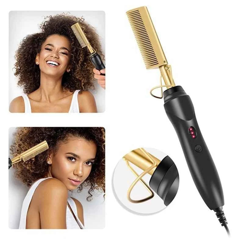 Professional Ceramic Hair Straightening Comb, Fast Heating, 3‑Gear Adjustable