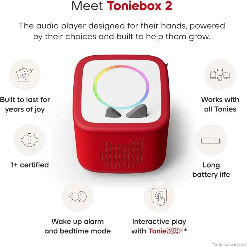 Kids Toniebox Audio Player Bundle – Sunset Red with 3 Figurines & Game Controller