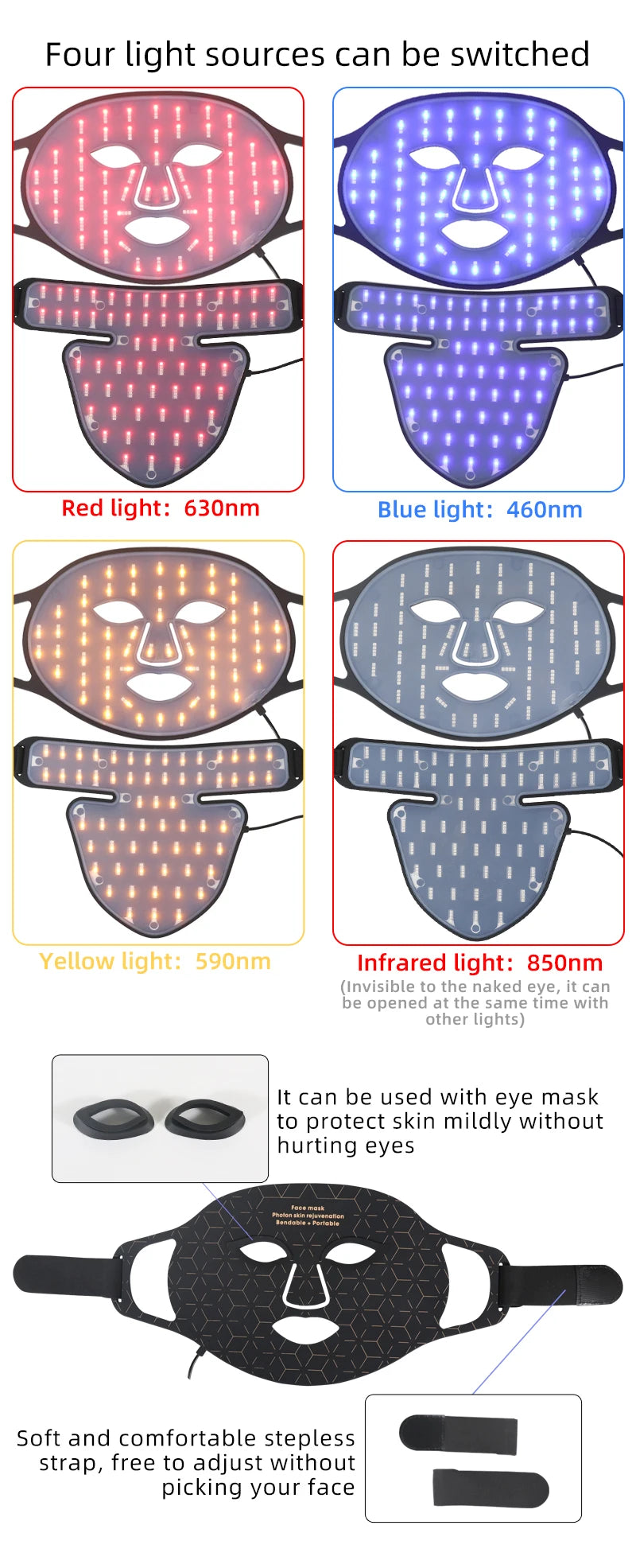 Infrared LED Mask - Silicone LED Anti-Aging Mask for Brightening Skin Tone and Repairing Fine Lines