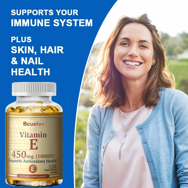 Bcuelov Vitamin E Capsules – Daily Antioxidant Support for Skin & Immunity (30–120 Ct)
