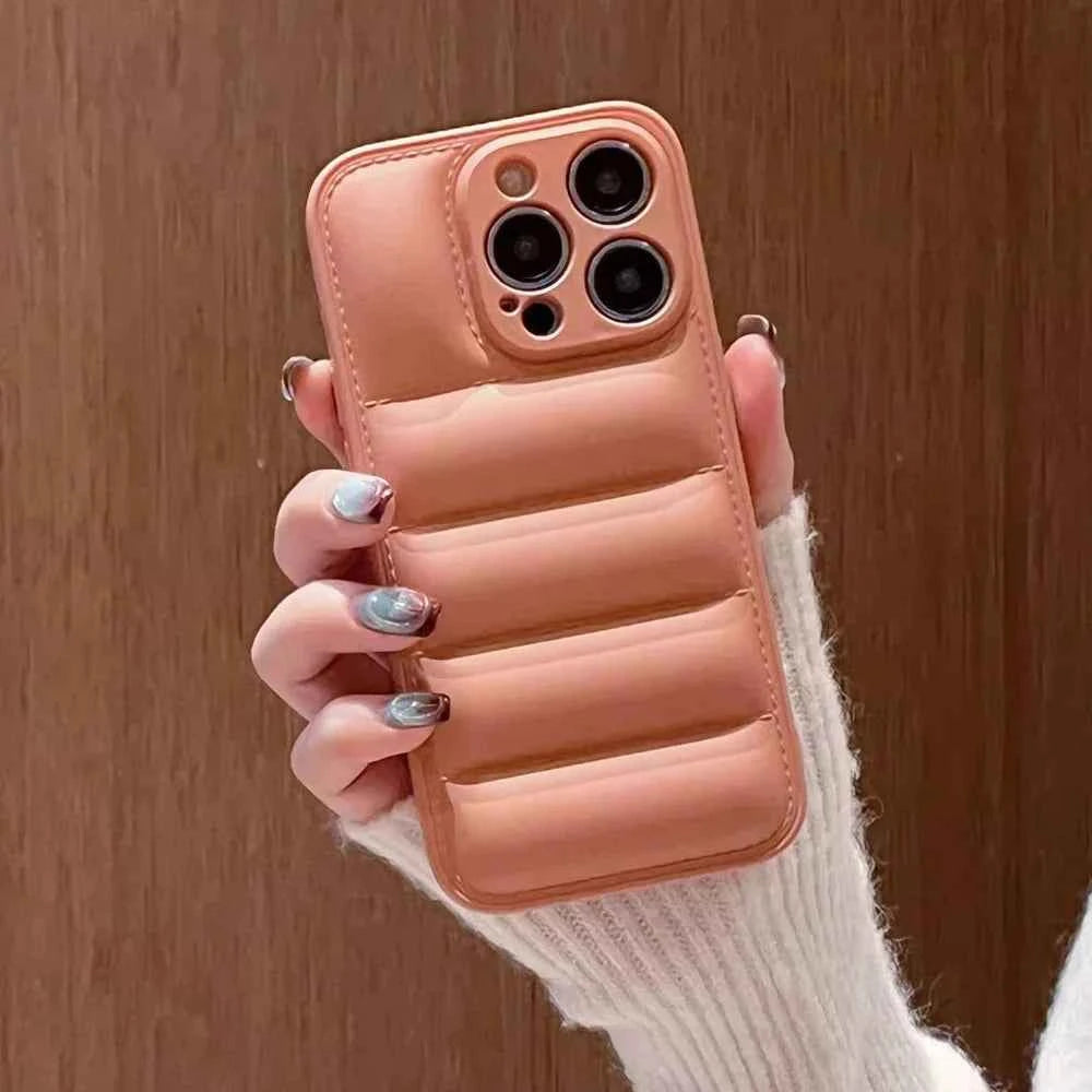 Colorful Down Jacket Phone Case – Soft Silicone Shockproof Cover for iPhone 11–16 Pro Max