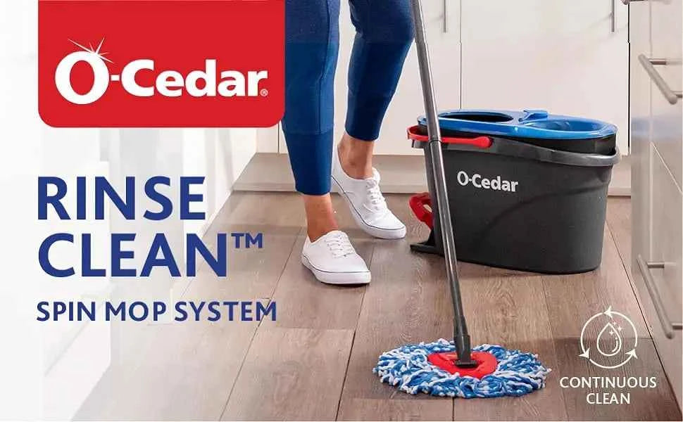 O-Cedar RinseClean Spin Mop & Bucket System + 1 Extra Mop Head | Clean with Clean Water | Removes 99% of Bacteria
