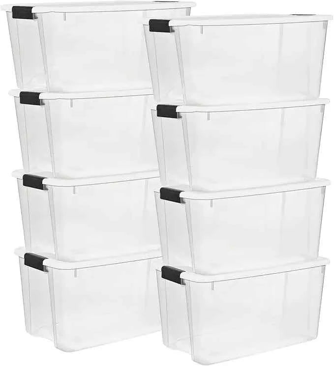 4 Pack Ultra Latching Box, Storage Bins with Lids Clear Plastic, 70 Quart - Heavy-Duty Organizing Containers for Closet Bathroom