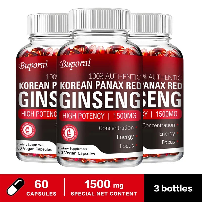 Korean Red Panax Ginseng Capsules - Increases Energy, Mood, Stamina & Performance Supports Mental HealthSupplements
