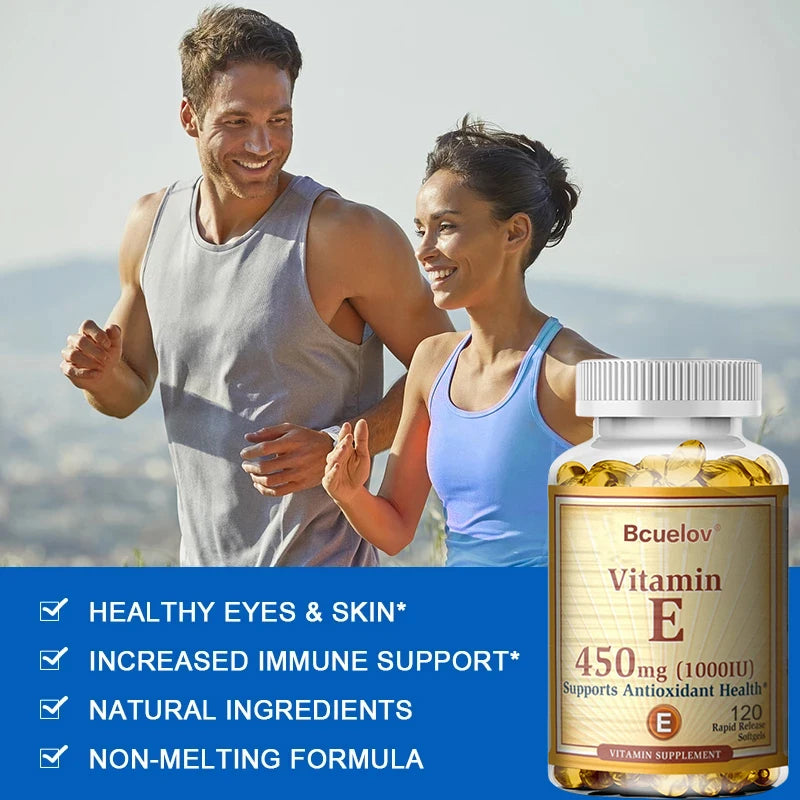 Bcuelov Vitamin E Capsules – Daily Antioxidant Support for Skin & Immunity (30–120 Ct)