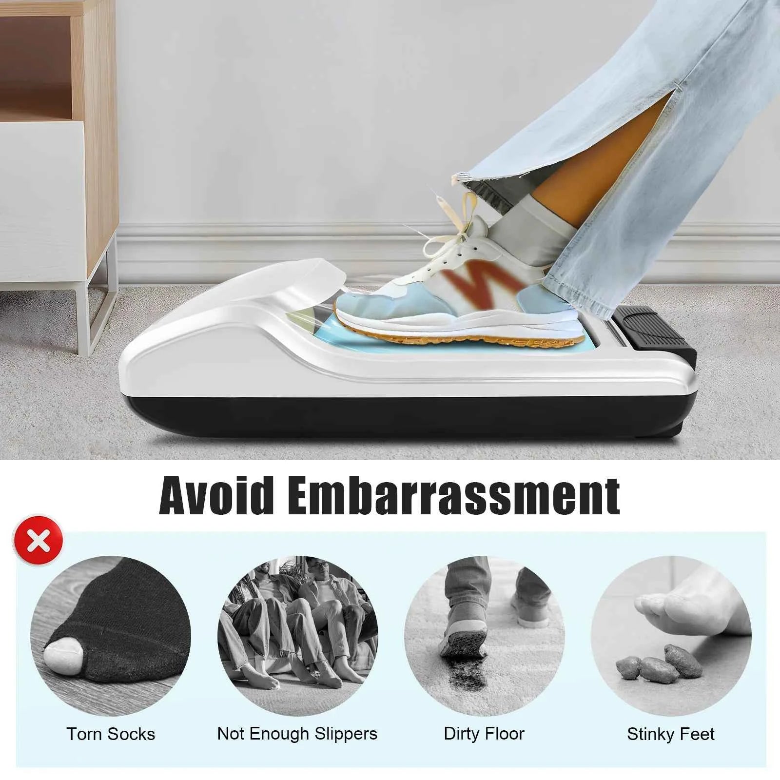 Automatic Shoe Cover Dispenser with 3 Rolls — Hands‑Free Disposable Shoe Films for Home & Office