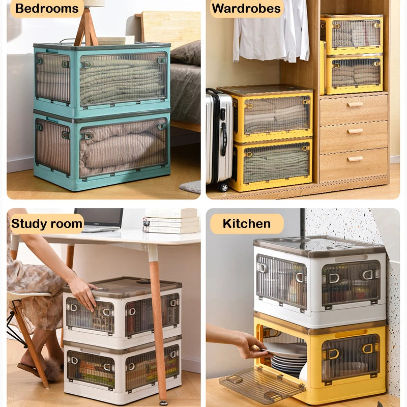 60L Foldable Plastic Storage Box - Glossy Organizer for Clothes, Books & Camping Gear