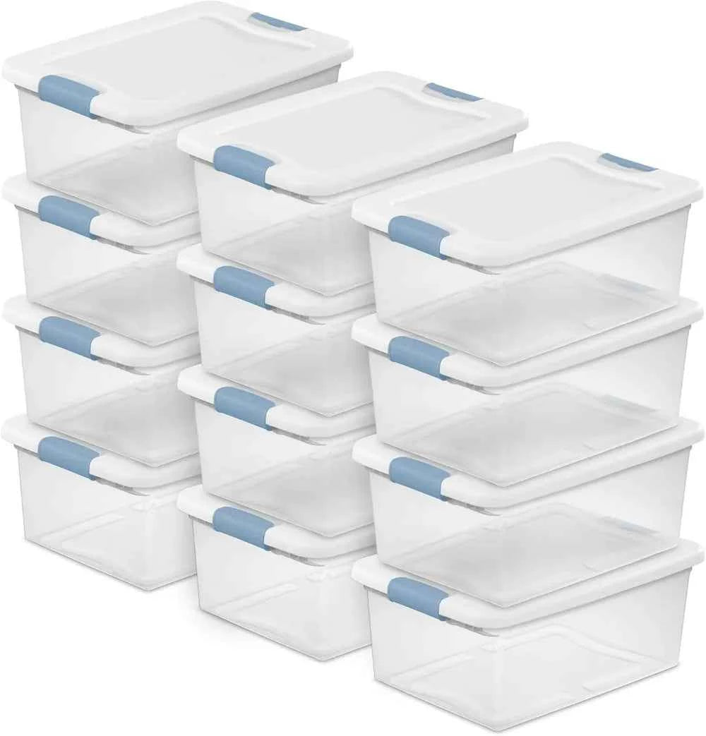 12-Pack Latching Box, Under Bed Storage Bins with Lids, Clear Plastic, 15 Quart - Heavy-Duty Organizing Containers for Close