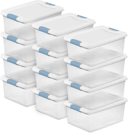 12-Pack Latching Box, Under Bed Storage Bins with Lids, Clear Plastic, 15 Quart - Heavy-Duty Organizing Containers for Close