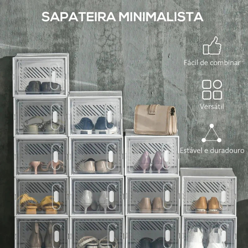 Transparent Plastic Shoe Hanger Storage Boxes - 6/12 Pack, Foldable & Stackable with Lids