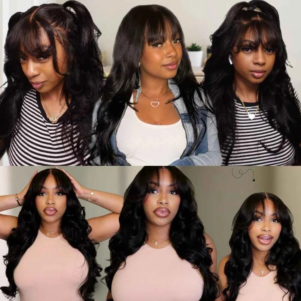 UNice Loose Wave Wig Curtain Bangs 7×5 13×4 Lace Pre‑Cut Pre‑Bleached Glueless