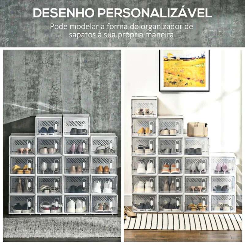 Transparent Plastic Shoe Hanger Storage Boxes - 6/12 Pack, Foldable & Stackable with Lids