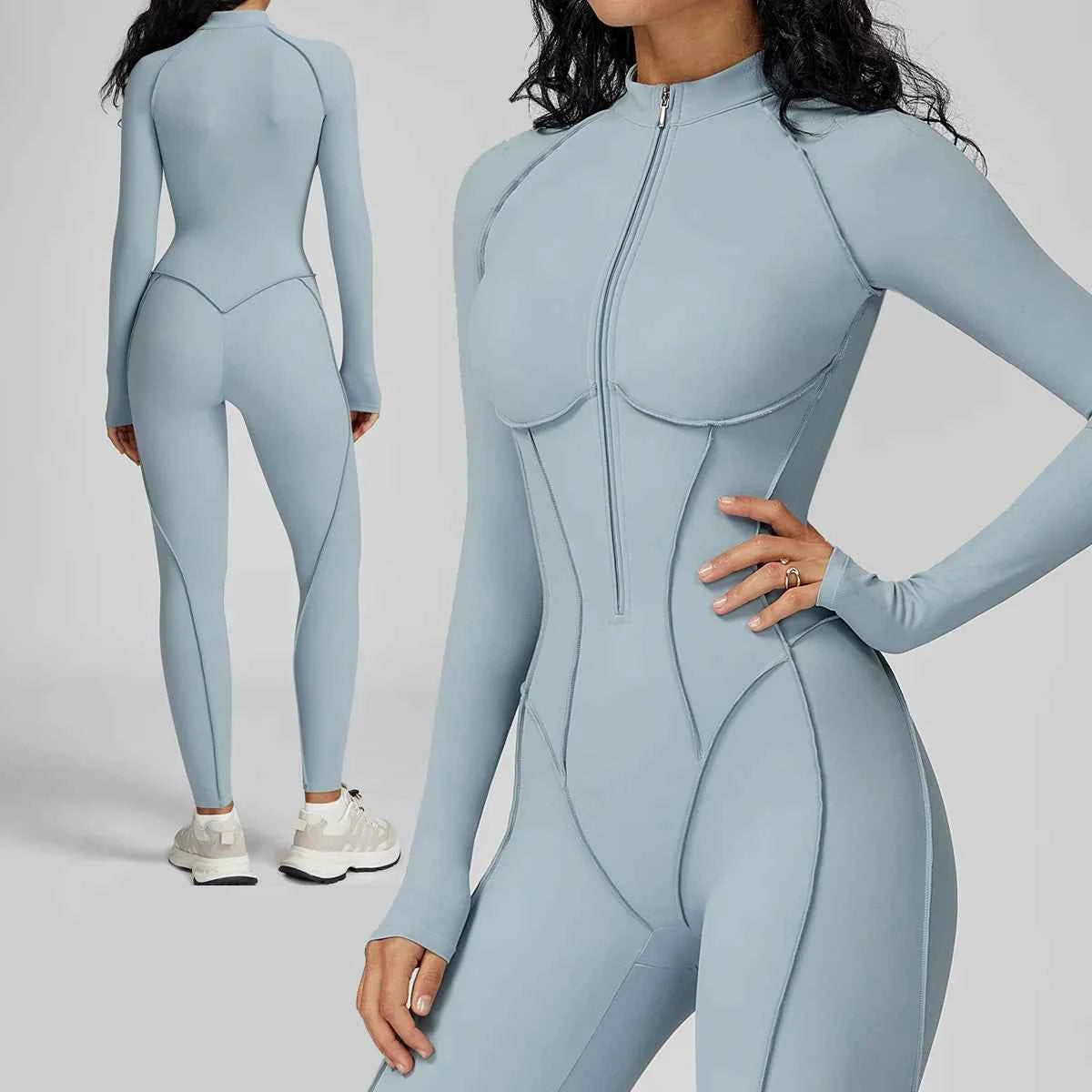 Women’s Seamless Long Sleeve Zipper Yoga Jumpsuit Slim Fit Outfit
