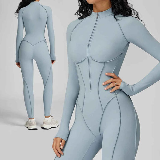 Women’s Seamless Long Sleeve Zipper Yoga Jumpsuit Slim Fit Outfit