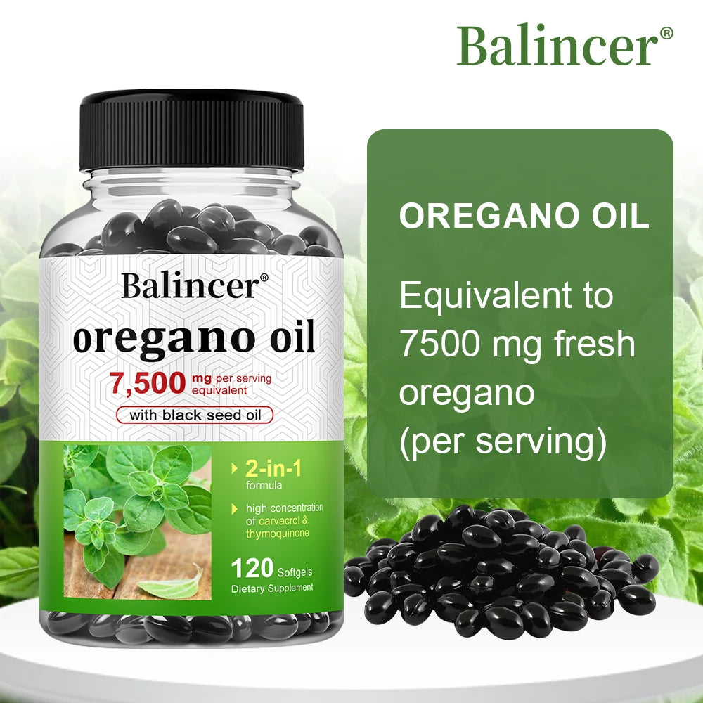 Balincer Oregano Oil Complex – 7500mg Herbal Support with Black Seed Oil (30–120 Ct)