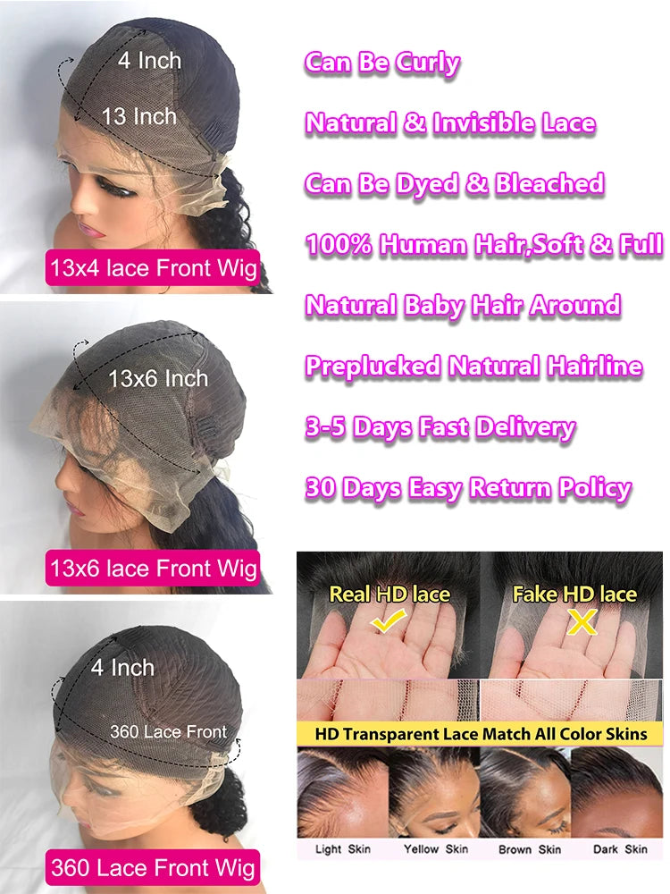 13x6 HD Lace Front Wig - 250% Density Deep Wave Human Hair