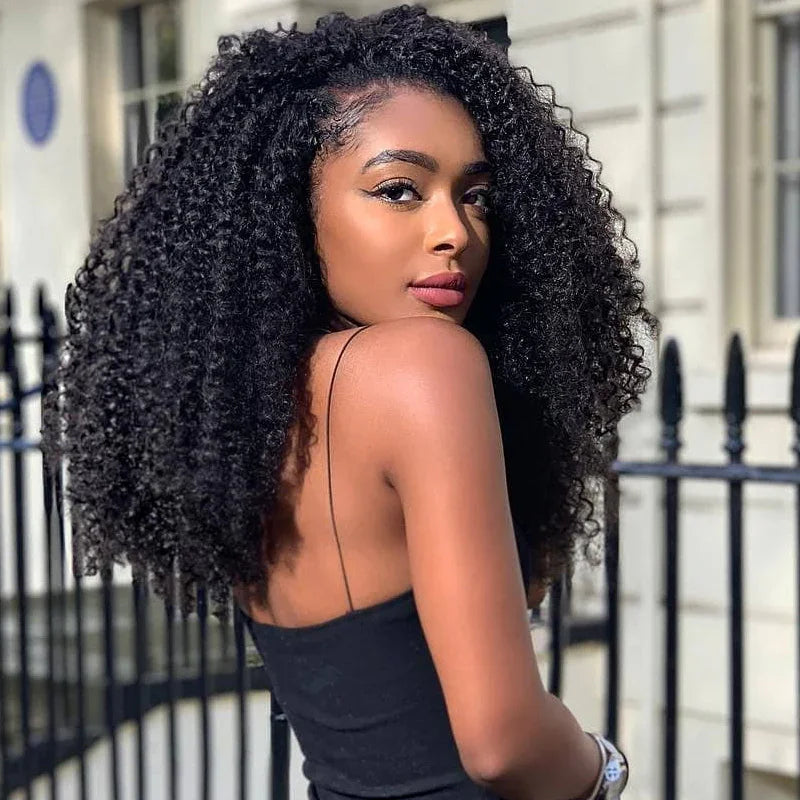 220% Afro Kinky Curly Half Wig Human Hair 3‑in‑1 Wear & Go Glueless Drawstring