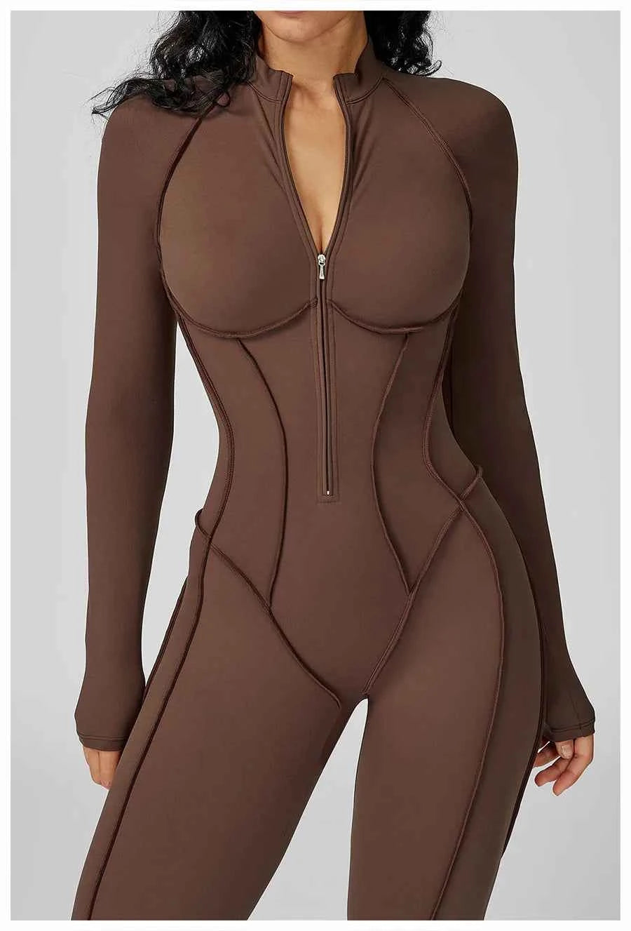 Women’s Seamless Long Sleeve Zipper Yoga Jumpsuit Slim Fit Outfit
