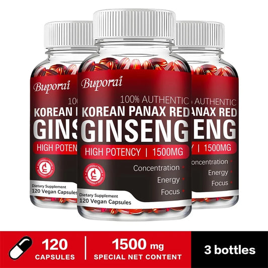 Korean Red Panax Ginseng Capsules - Increases Energy, Mood, Stamina & Performance Supports Mental HealthSupplements