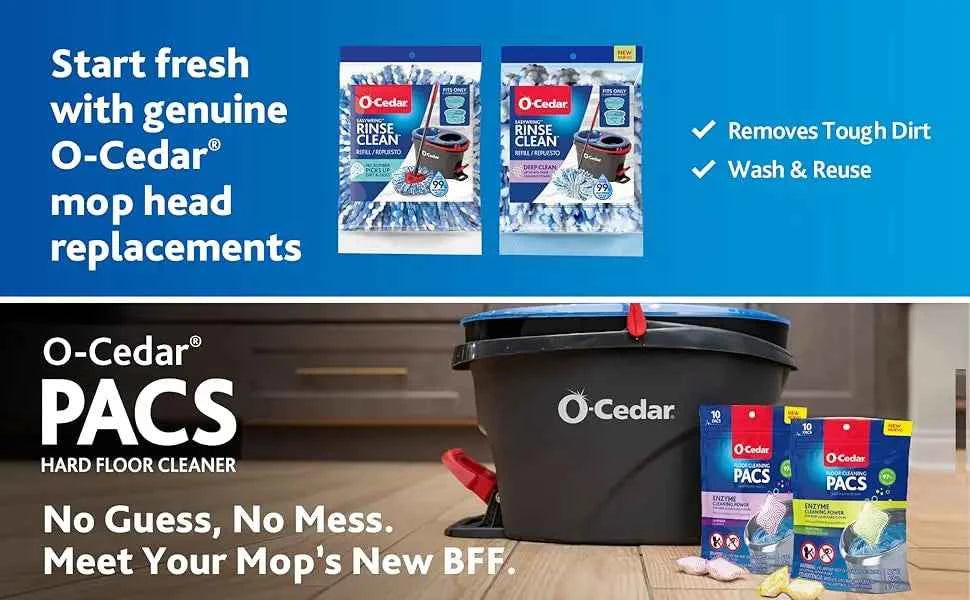 O-Cedar RinseClean Spin Mop & Bucket System + 1 Extra Mop Head | Clean with Clean Water | Removes 99% of Bacteria