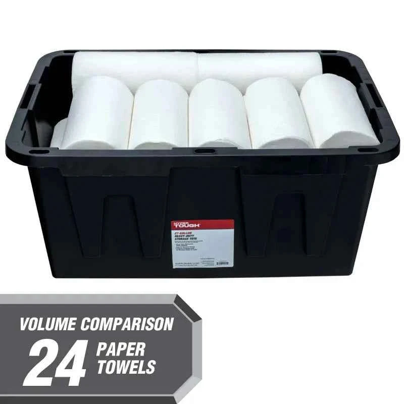 6 Pack Hyper Tough Large Storage Bin 27 Gallon Plastic Container with Snap-On Lid in Black and Red