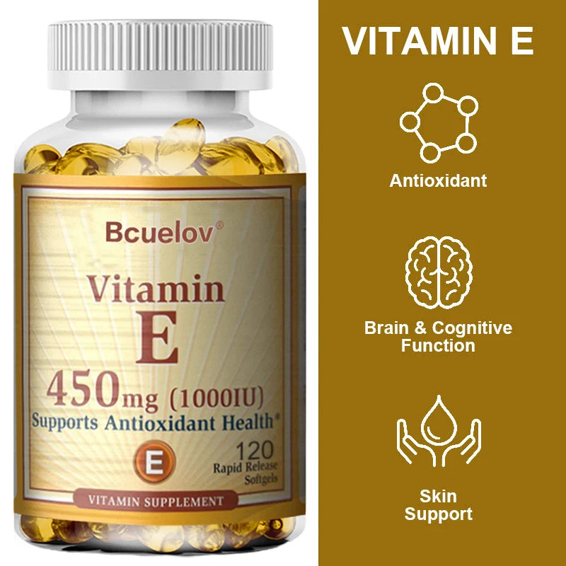 Bcuelov Vitamin E Capsules – Daily Antioxidant Support for Skin & Immunity (30–120 Ct)