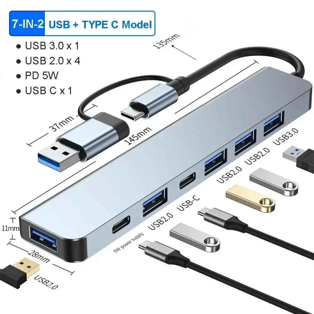 8‑in‑1 USB Type‑C Hub Adapter — 4K HDTV, SD/TF, RJ45, PD Fast Charge for MacBook & Laptops