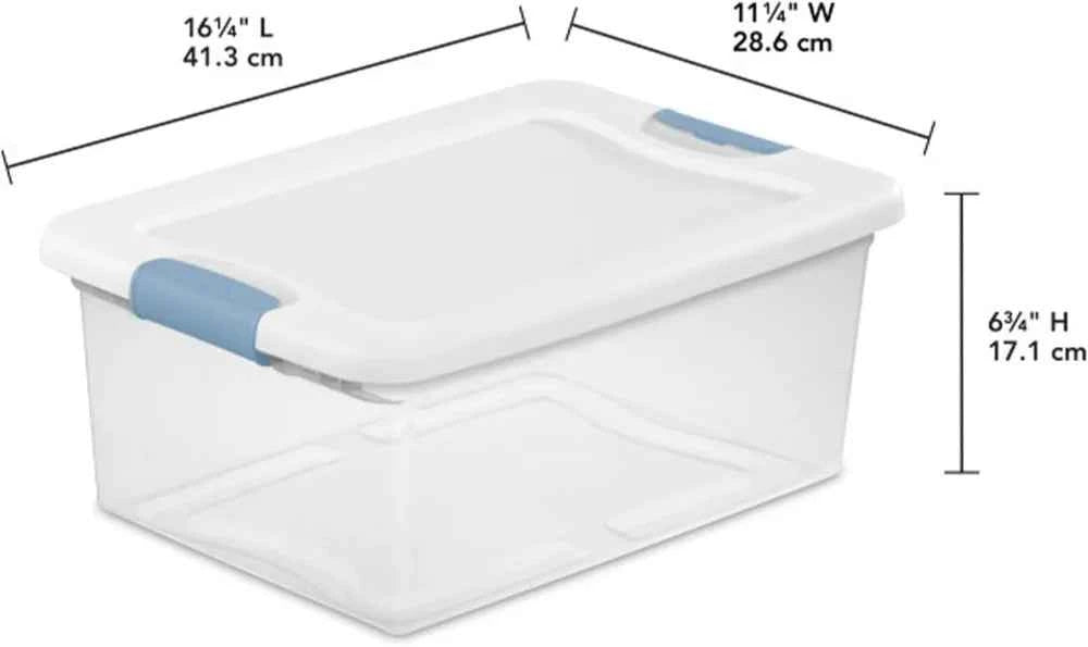 12-Pack Latching Box, Under Bed Storage Bins with Lids, Clear Plastic, 15 Quart - Heavy-Duty Organizing Containers for Close