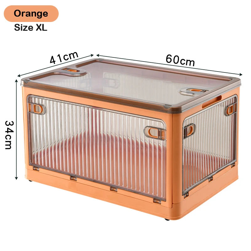 60L Foldable Plastic Storage Box - Glossy Organizer for Clothes, Books & Camping Gear