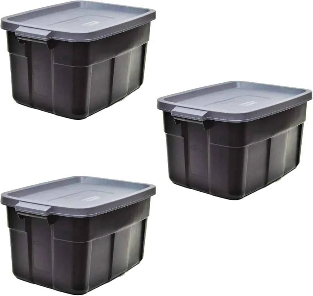 6-Pack Totes for Storage with Lids, Heavy Duty Plastic Storage Bins with Lids, Black Gray, 10 GAL - Stackable for Garage, Attic