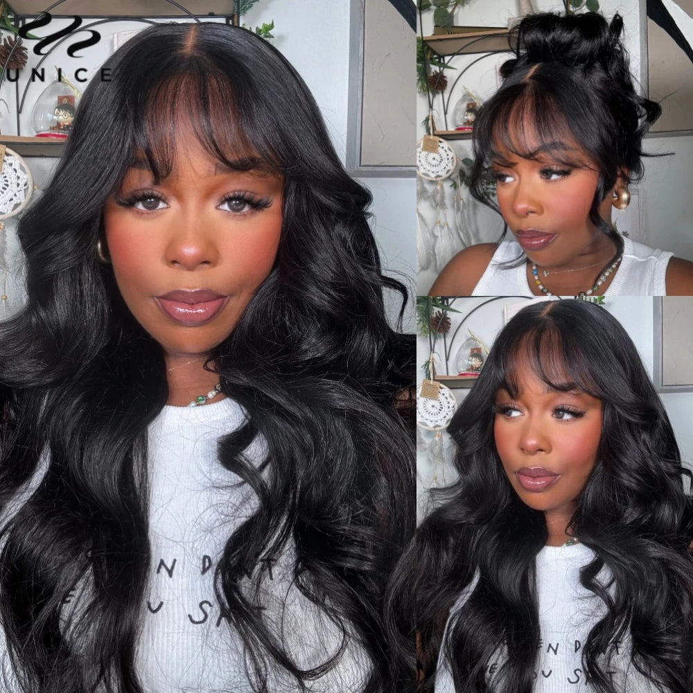 UNice Loose Wave Wig Curtain Bangs 7×5 13×4 Lace Pre‑Cut Pre‑Bleached Glueless
